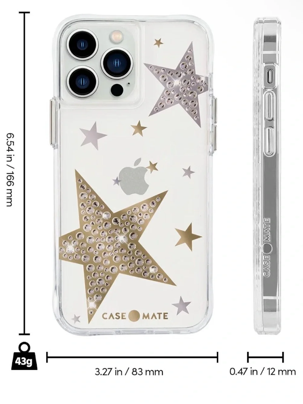 case-mate Clear Star Rhinestone iPhone Case - Gold & Silver Stars 13 ProMax